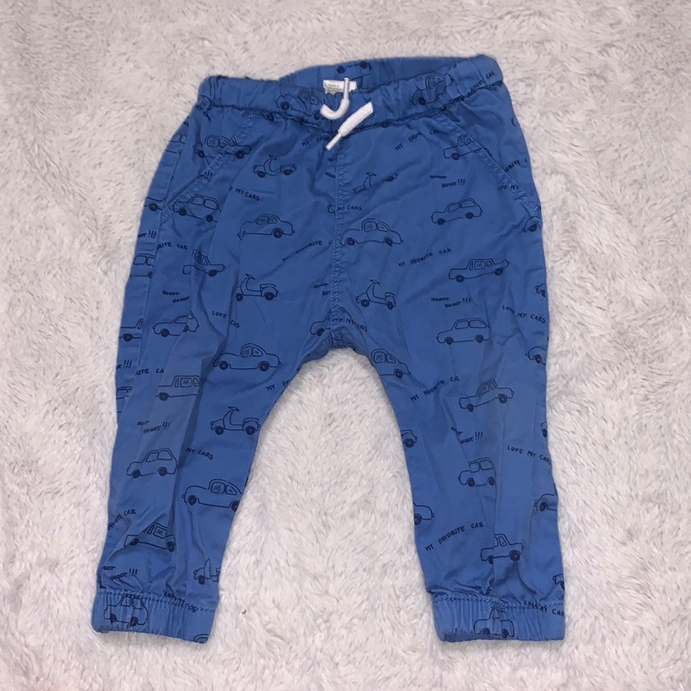 (3for $10) H&M 9-12 month blue car print pants / joggers baby boy clothing
